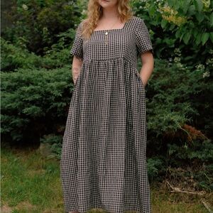 NWOT Tradlands 1X Gingham Square-Neck Maxi Dress in Black and Cream